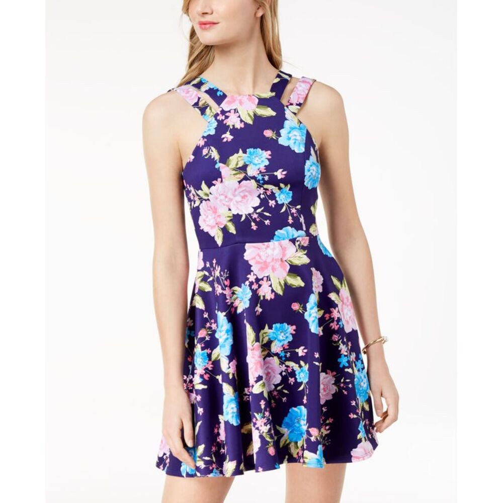 B Darlin Juniors Printed Double Strap Fit Flare Dress